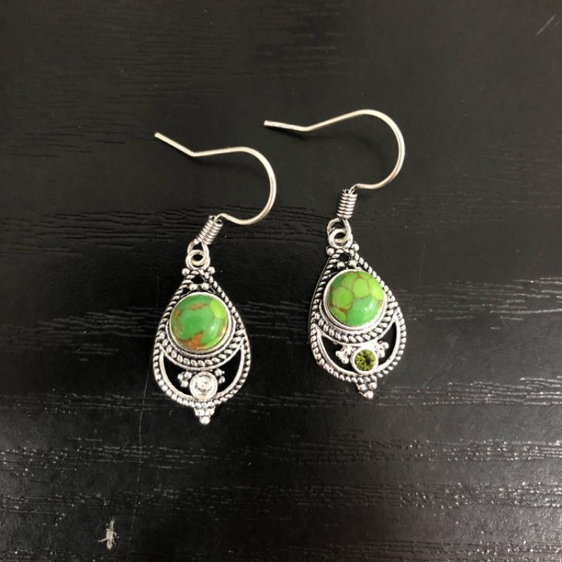 Big Vintage Eye Shape Synthetic Turquoises Earrings for Women Antique Silver Plated Jewelry Earring To Girlfriend