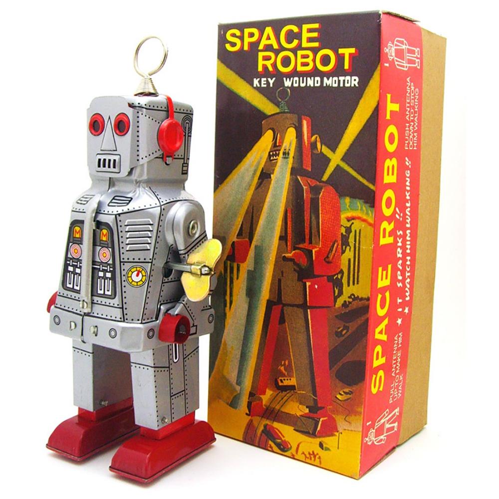 Retro Vintage reloj operado mecánico caminar electrón Robot estaño juguete coleccionables niños adultos juguetes @ A