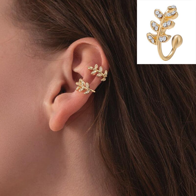 Leaf Vrouwen Clip Earring Crystal Gold Kleur Eenvoudige Niet-Piercing Oor Manchet Clip Oorbel Voor Vrouwen Meisje jewerly