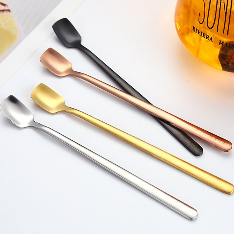 1/5PCS Square-Headed Teaspoon Long Handle Stainless Steel Coffee Stirring Spoons Dessert Ice Cream Mini Scoop Kitchen Tableware