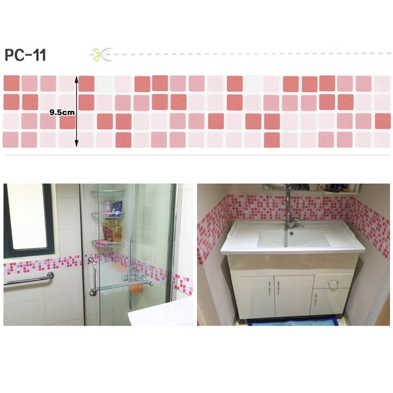 100x9.5CM Slaapkamer Woonkamer Waterdichte Plint Taille Lijn Muurstickers Wc Badkamer Tegels Sticker Mozaïek Behang Grens: PC-11