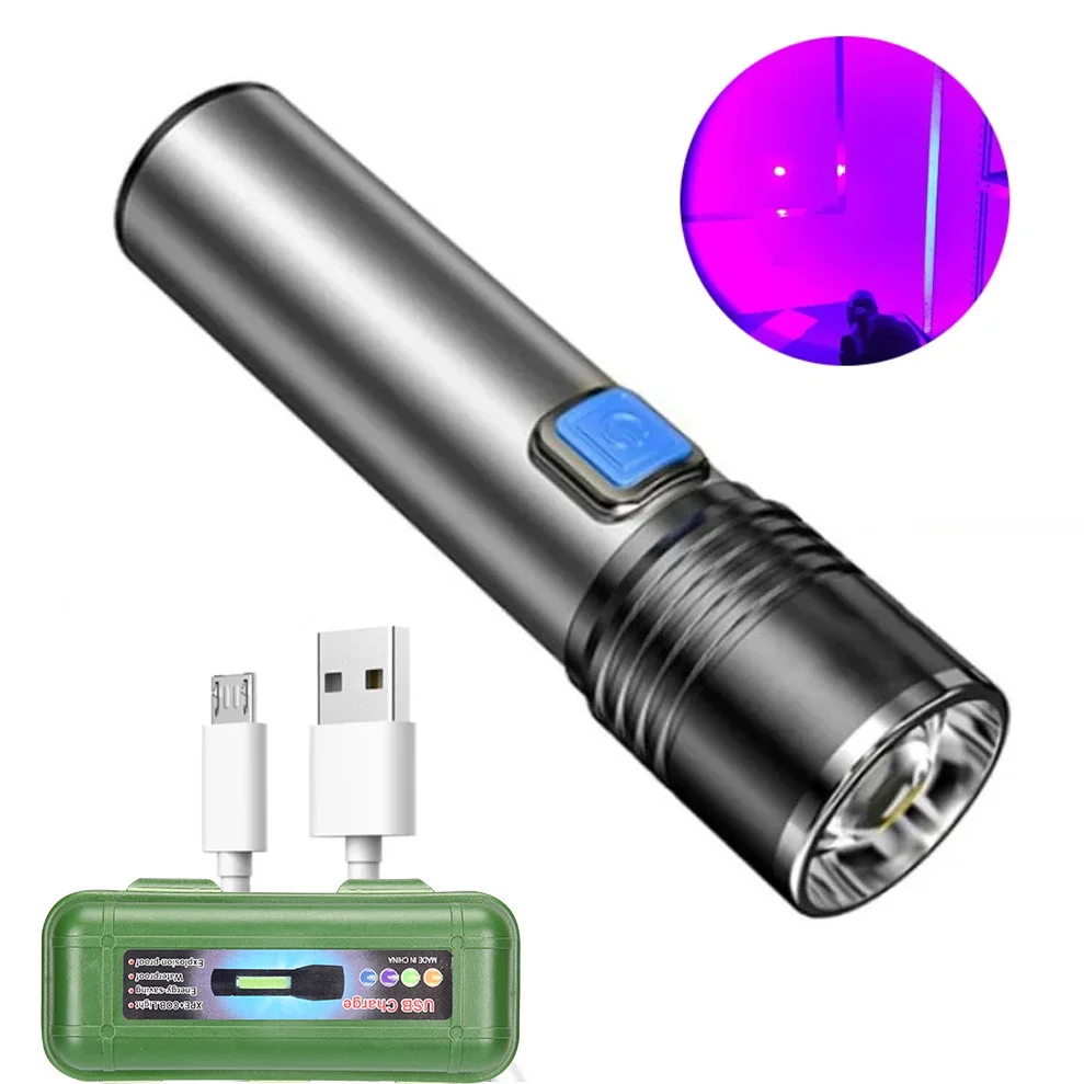 USB wiederaufladbare UV-Taschenlampe für Haustier-Urinerkennung, Harzgehärtet, 395 nm, UV-Taschenlampe, Zoomen, Schwarzlicht: 9w