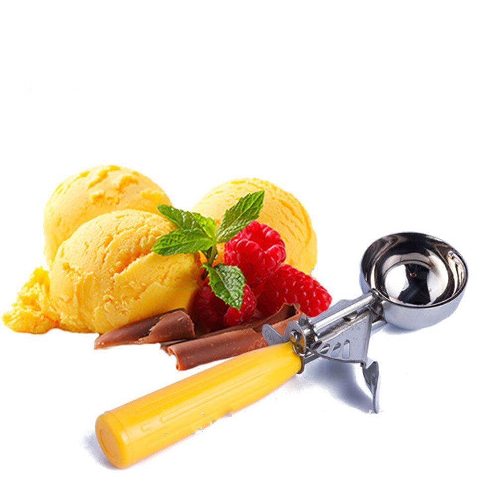 Ice Cream Spoon Stack Cake Decorating Tools Trigger Stainless Steel Glacon Ice Cube Scooper Gadget Kitchen Accessories Freezer: Yellow