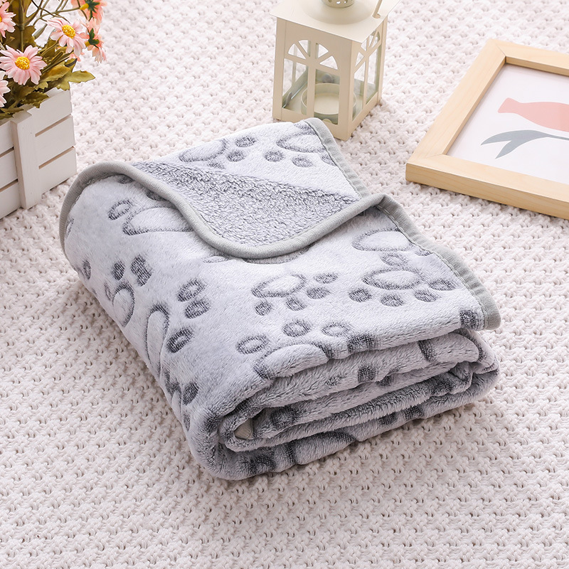 Zachte flanellen huisdierdeken voor honden, katten, schattige pootafdruk, warme mat, kleine, middelgrote honden, katten, deken, wasbare huisdierbenodigdheden: S / GRIJS