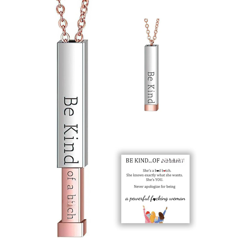 Collares Be Kind of A B para mujer, mensaje oculto, mejores amigos, hermanas de hermandad, de joyería de amistad, colgante de tubo cuadrado: Verde