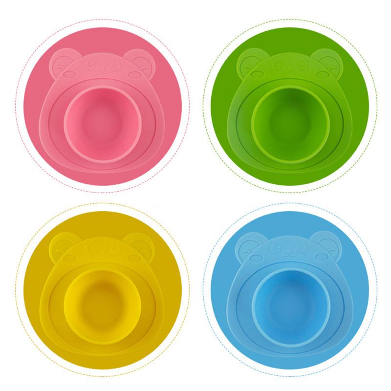 Plato de silicona para bebé, platos tipo tazón alimentación infantil bebé, bandeja de succión para mesa de comida para niños, vajilla alimentación, juego de Bol, cuchara, tenedor
