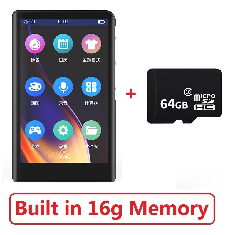 RUIZU H9 Metal MP4 Player Bluetooth 5.0 Built-in Speaker 3.8inch Full Touch Screen Support FM Radio,Recording,Video,E-book: 16g add 64g TF card