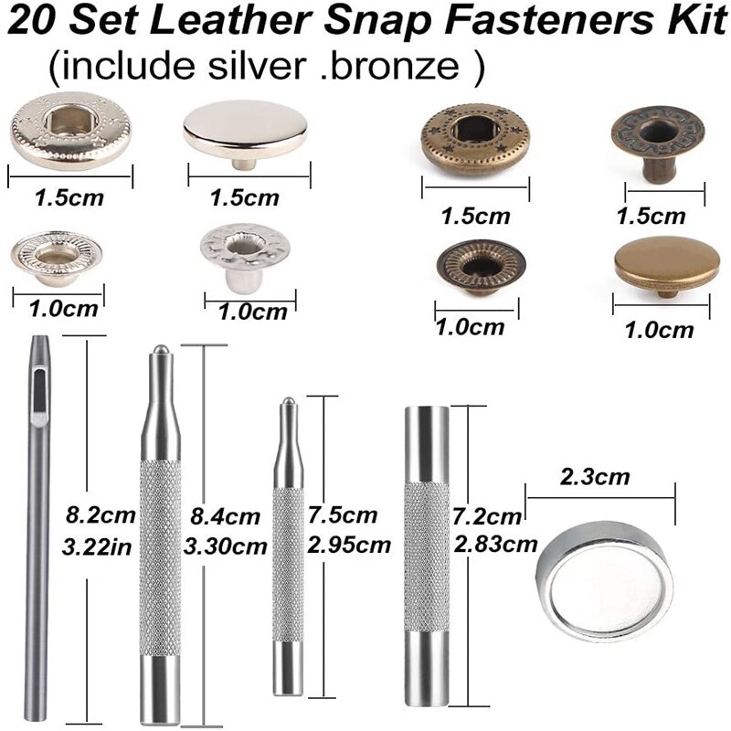 LMDZ Leather Snap Fasteners Kit Press Stud Metal Button Snaps with Hammer Installation Tools for DIY Leather Craft Project