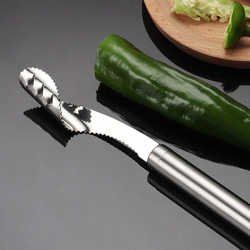 Rvs Jalapeno Peper Corer Tool Gekartelde Rand Beluchtingstanden Tool Gekarteld Zaad Remover Core Deseeder Keuken Groente Gereedschap