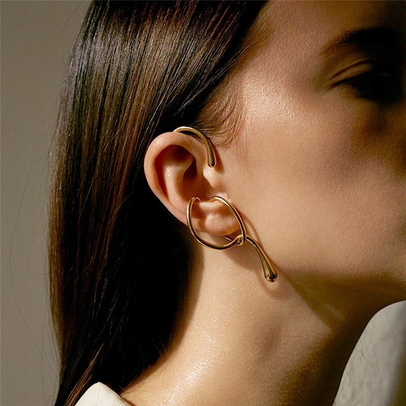 Personality Female Gold Geometric Distortion Irregular Curve Clip Earrings for Women No Piercing Clip on Earrings