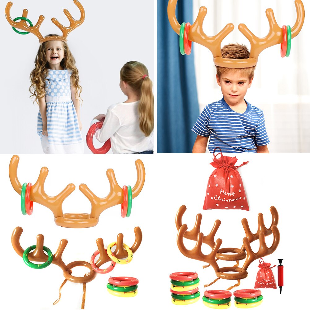 Opblaasbare Kerstman Grappig Reindeer Antler Herten Hoed Ring Toss Kerstvakantie Party Game Speelgoed Gooien Cirkel Speelgoed Party