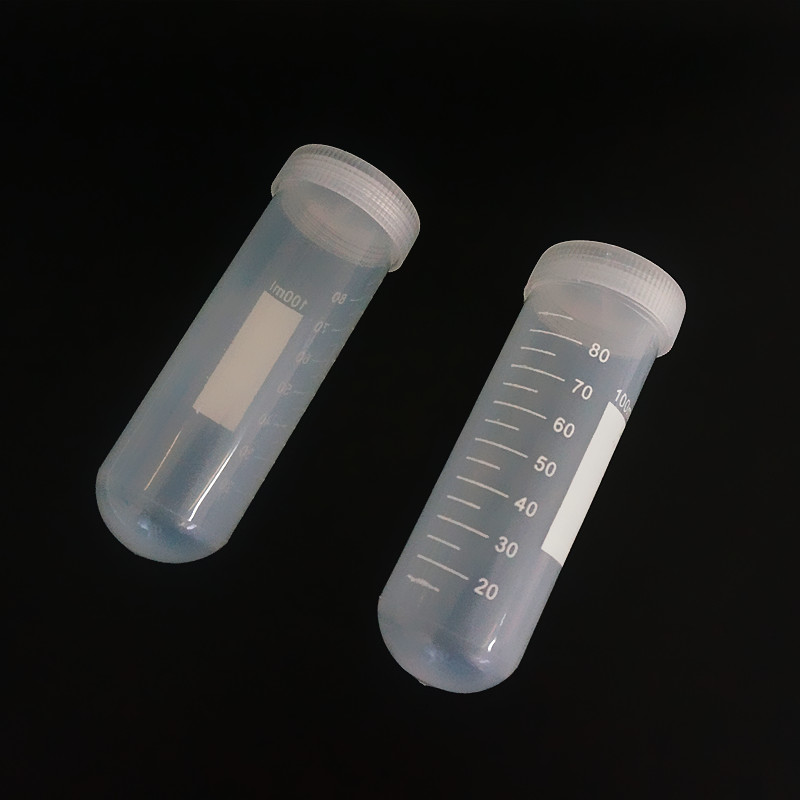 10 stk/pakning 100ml skalerede plastcentrifugerør med skruelåg