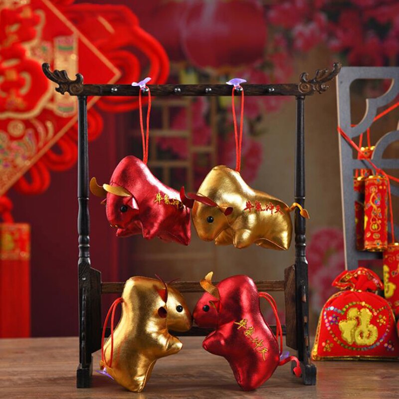 1 Pc Red/Gold Year Chinese Zodiac Ox Cattle Plush Toys Red Milk Cow Mascot Plush Doll 13*9*5cm