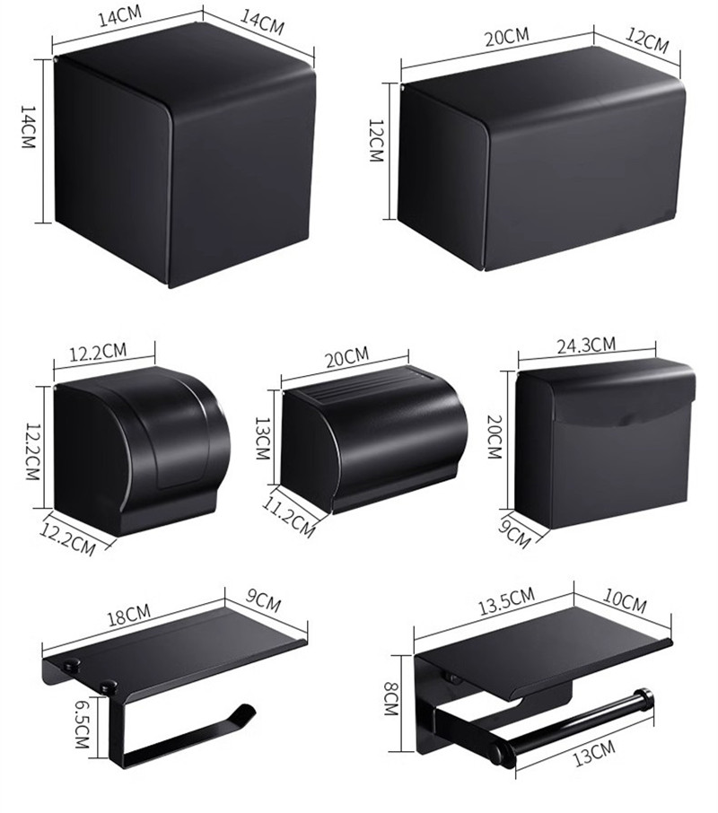 Tuqiu Black Paper Holder Aluminum Bathroom Paper Roll Holder Brief Tissue Holder Box Rack Toilet Paper Holder Tissue Boxes