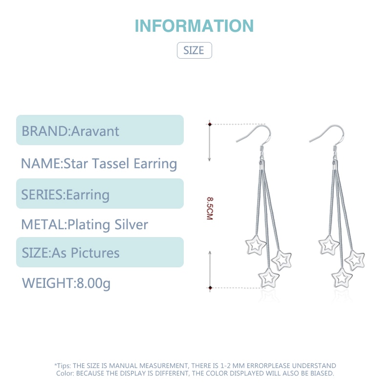 925 Silver 8.5cm Long Tassel Snake Chain Hollow Star Earrings For Women Wedding Jewelry
