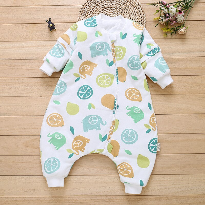 Pasgeboren Baby Jongen Meisjes Lange Mouw Romper Bodysuit Slaapzak Pyjama Outfit Baby Katoenen Overall Slaapzak: Lemon Blue Elephant / 6m