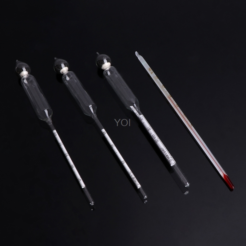 3 Pcs 0-100% Hydrometer Alcoholmeter Tester Set Alcohol Concentration Meter + Thermometer
