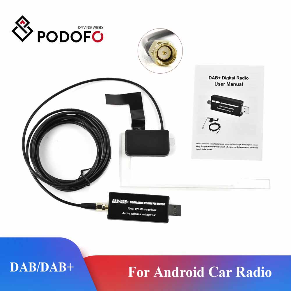 Podofo dab + antenne med usb adapter android bilradio gps stereo mottaker spiller for universal