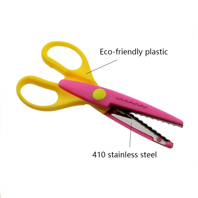 JTSIP Kids Safety Lace Scissors Stainless Steel Plastic Scissors School Paper Cutter Tool Six Patterns Set Children DIY Scissors