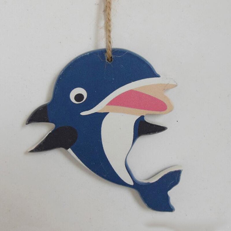 Vacker trä delfin dekoration sjöstjärna hängande snöre fisk dekoration medelhavsstil hänge display vägg rum: Blå