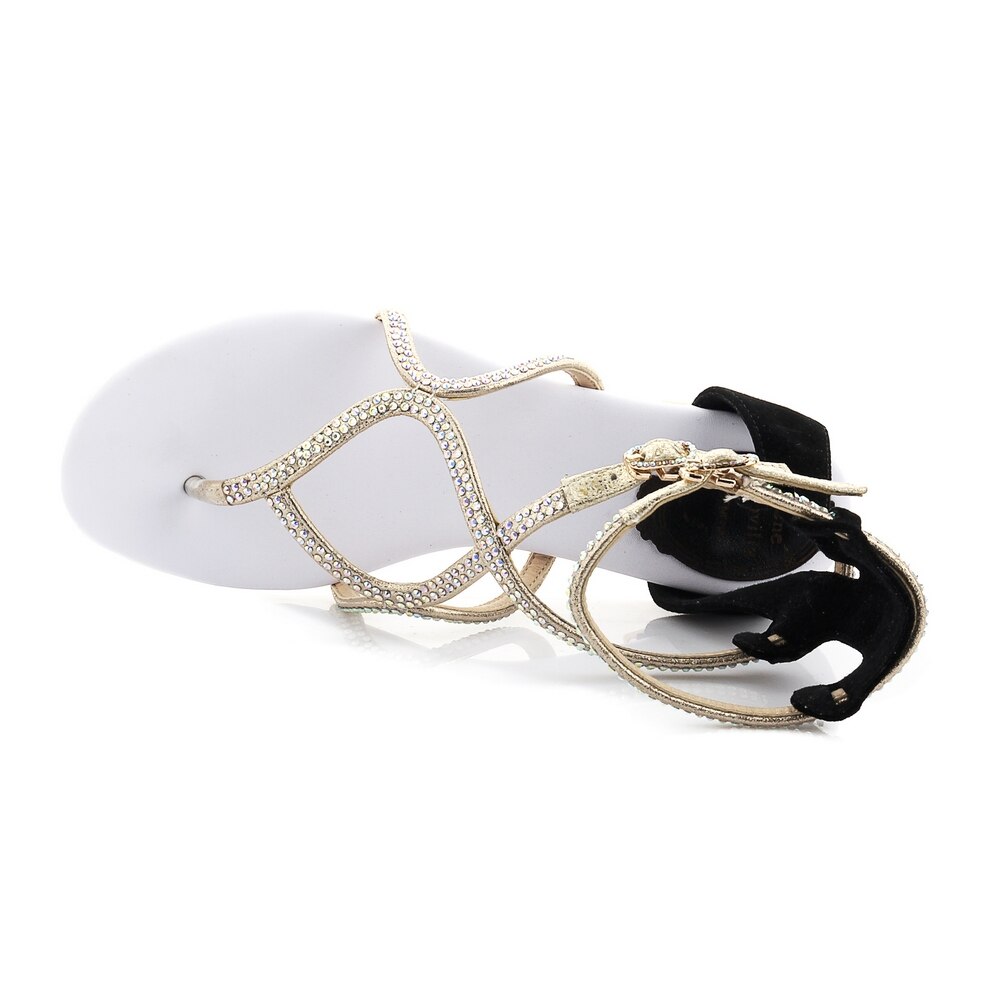 Kmeioo rhinestone sandaler kvinne flip flops crystal diamond flats strandsandaler kvinne gladiator comfortabale sandaler plus size