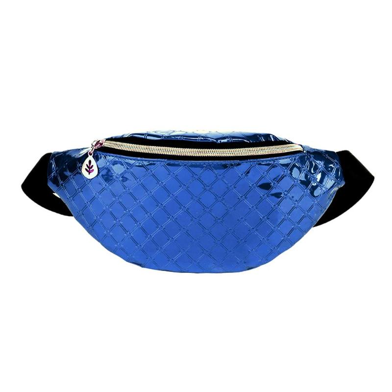 Vrouwen Shiny Lederen Borst Zak Tiener Meisjes Mode Effen Taille Pak Vrouwelijke Toevallige Sport Fanny Schouder Crossbody Pack: Blue