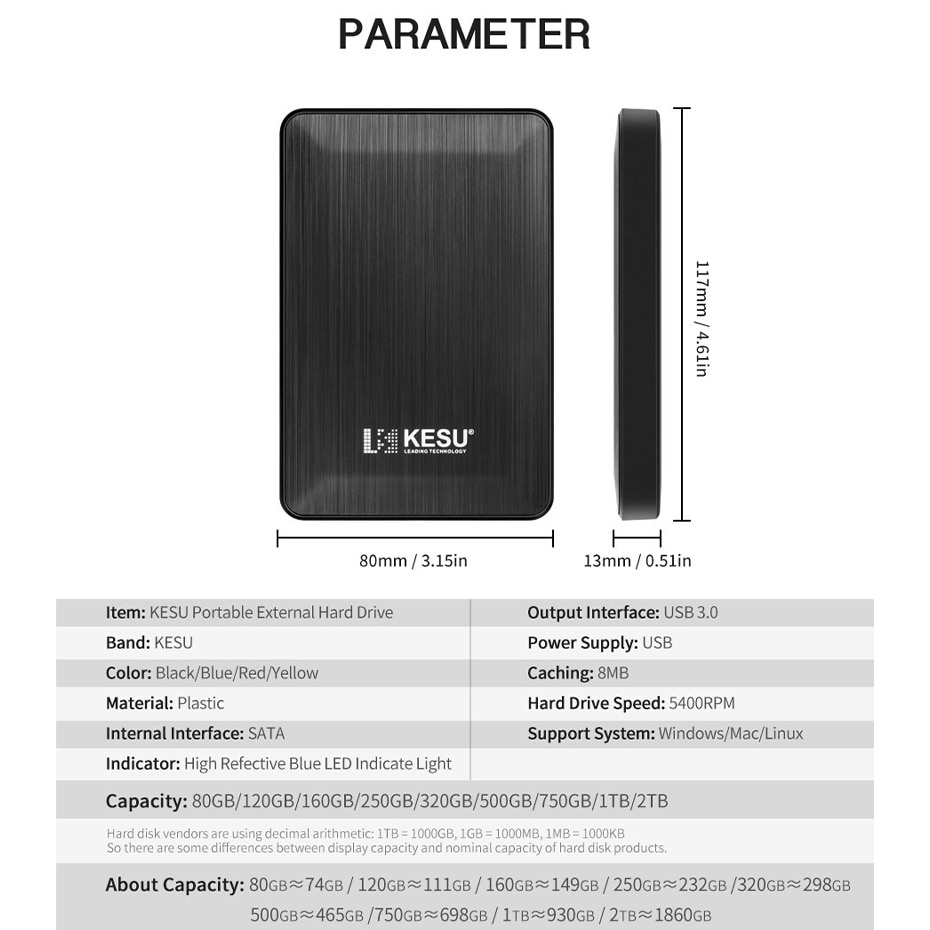 Disque dur externe HDD usb 320 de 500 pouces, avec capacité de 750 go, 2.5 go, go, 1 to, pour ordinateur de bureau, portable, MacBook