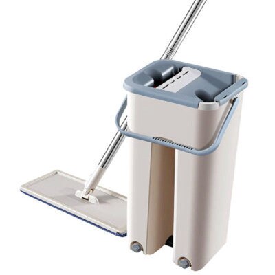 Balai serpillière en microfibre avec seau, système d'essorage manuel, auto-humide et de nettoyage à sec: Mop with 4pcs pads