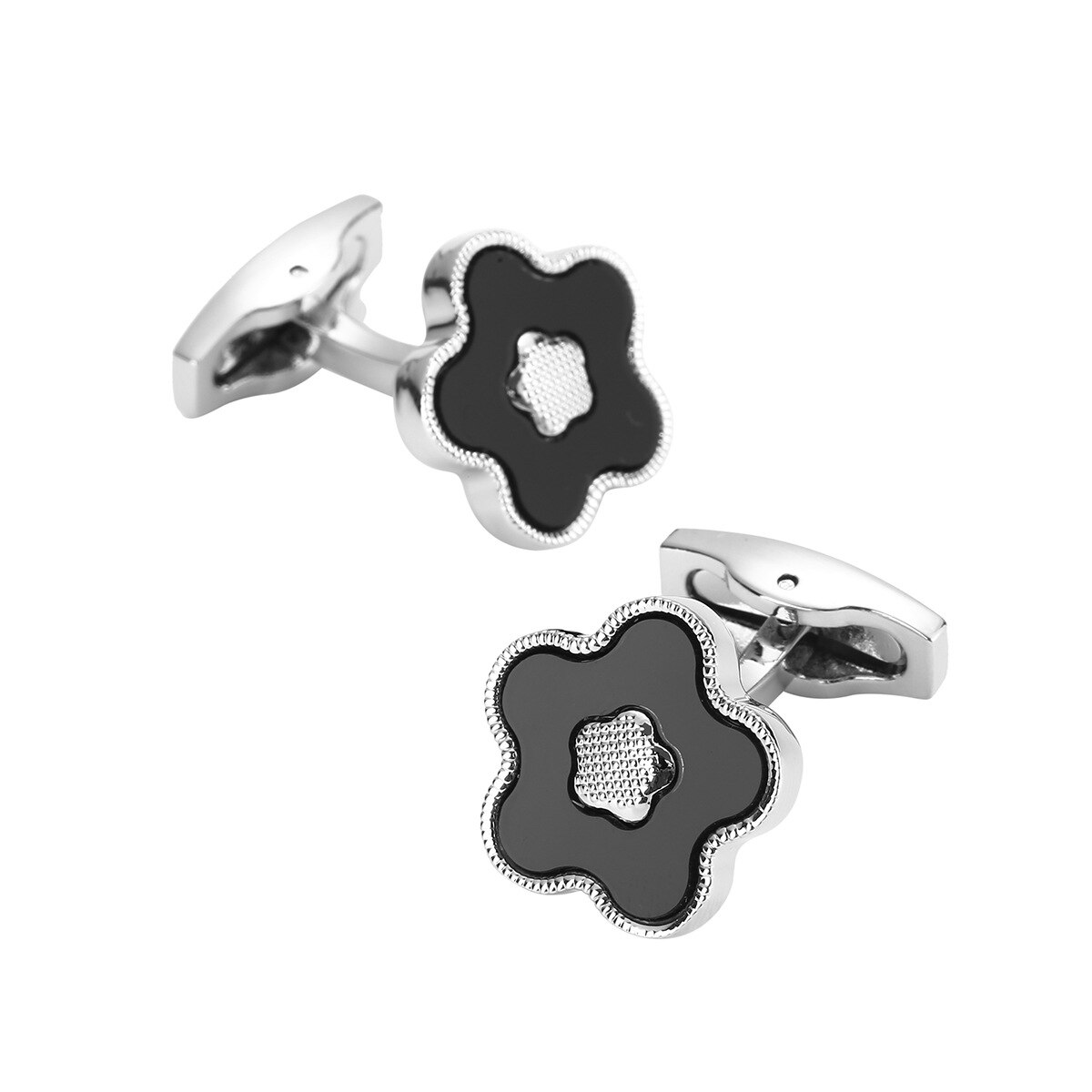 Boutons de manchette de chemise de costume pour hommes dorés de luxe, boutons de manchette de Style fleur pour marié de mariage, d'anniversaire pour père, bijoux: Argent