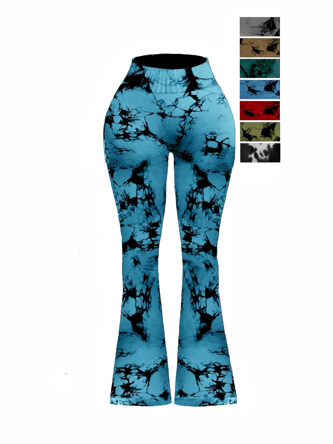 Nahtlose, enge, atmungsaktive Damenhose mit hoher Taille und elastischem Batikmuster und schmalem Schlag: M / Blau