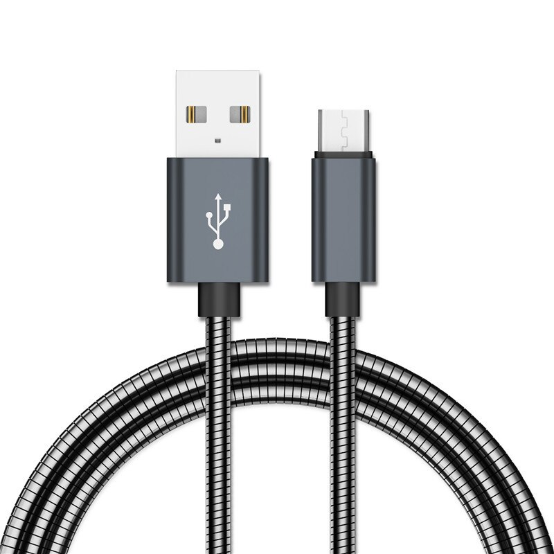 Nohon metalen veer micro usb-kabel voor samsung  s4 s5 s6 s7 j7 roestvrijstalen snellaadkabel android-oplader datasynchronisatiekabel