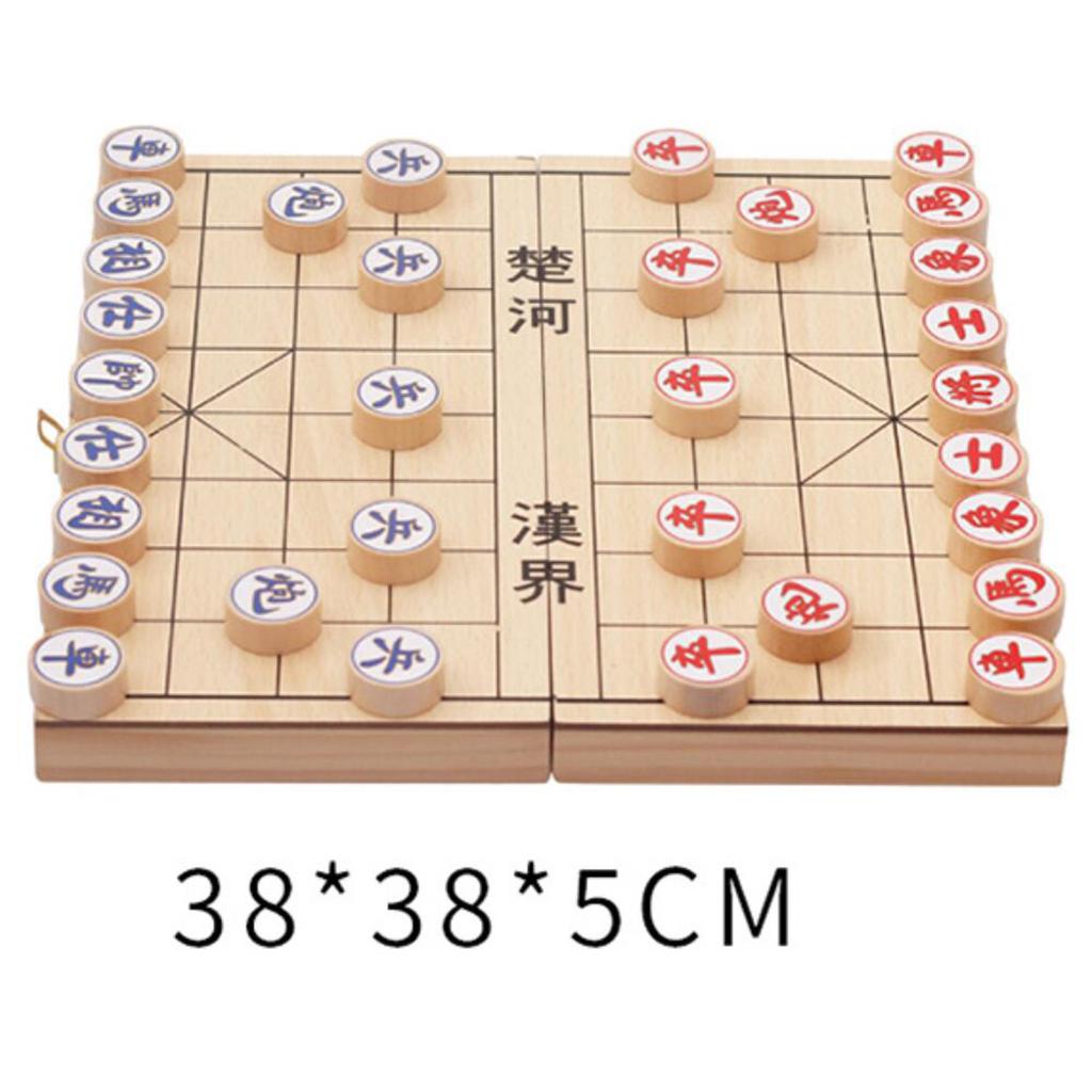 Foldable Wooden Chinese Chess Board Games Tabletop Portable Puzzle Chinese Xiangqi Chess Set For Student Adult: Large