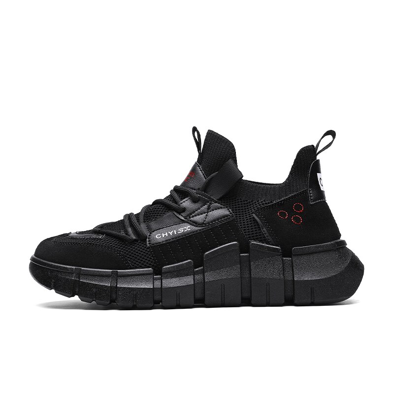 Mænd fritidssko lette åndbare sneakers trend udendørs snøresko behagelige gummi joker simple sneakers: Sort / 7.5
