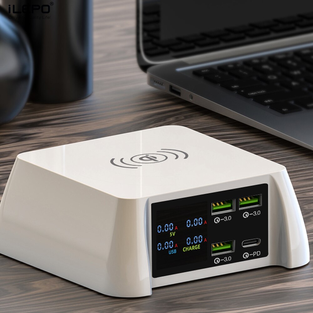 Ilepo 100w qi wireless-ladegerät usb typ-c pd-ladegerät  qc3.0 für iphone 12/11 pro/xr/xs max samsung wireless-schnellladegerät