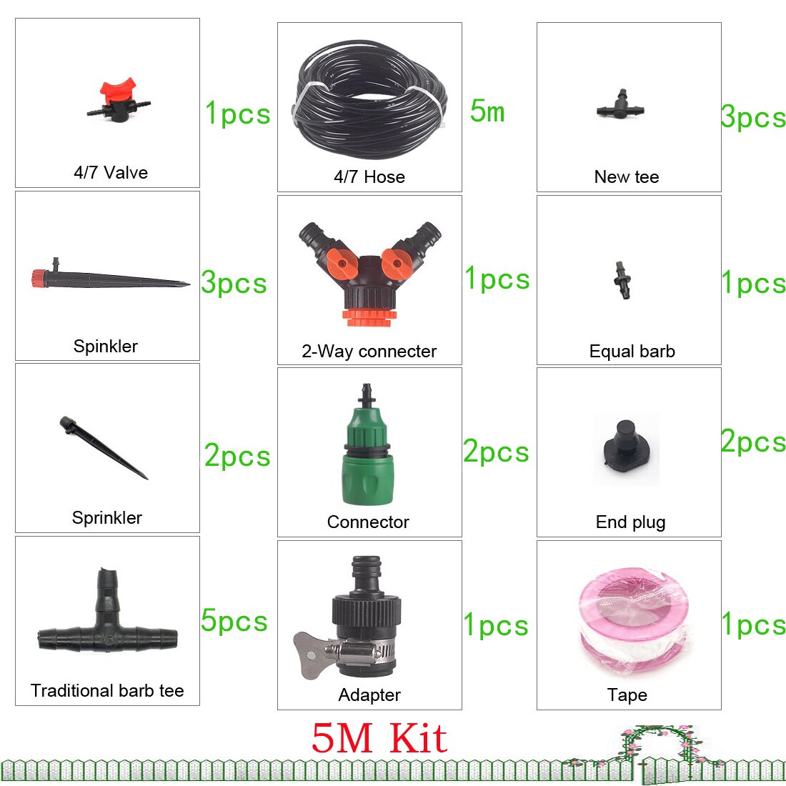 5/10/15/20/25M Garten Bewässerung Bewässerung Bausätze 4/7mm Schlauch Schlauch Verteiler Schnell Connecter Sprinkler T Garten System: 5m kit