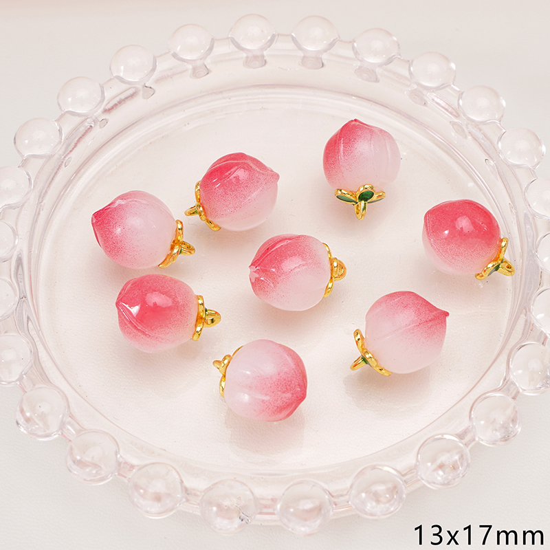 Abalorios de cristal de melocotón y fresa, colgante de fruta de imitación para pulseras Diy, llavero, collar, manualidades, materiales para hacer joyas, 2-5 uds.