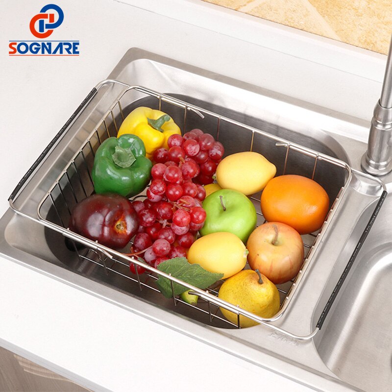 Retractable Kitchen Sink Drain Basket Stainless Steel Dishwashing Drain Basket Dishes Storage Washing Basket Colander Strainer