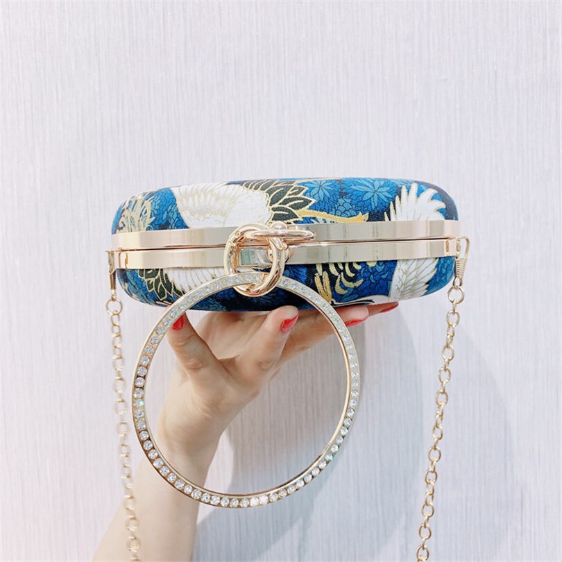 Retro Day Clutch Bags Printed Red-crowned crane Evening Bag Chain Crossbody Bag Women Handbags Wallets Diamonds Evening Bag