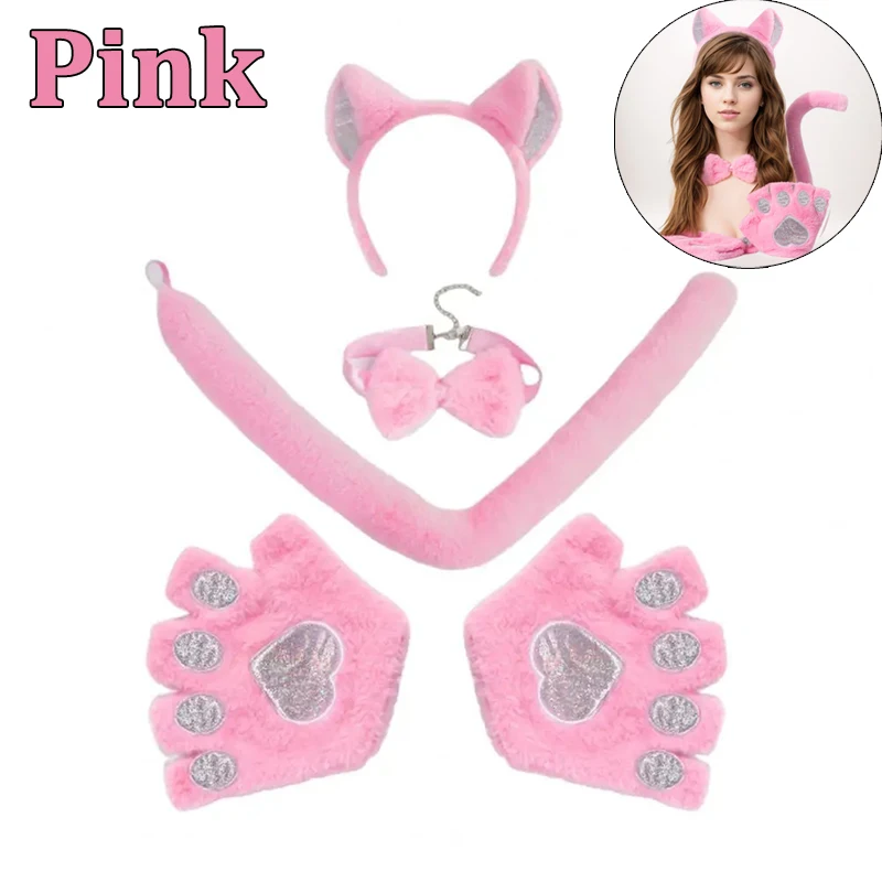 Neue handgemachte Halloween Stirnband Sets Cosplay Zubehör Katze Klaue Handschuhe Ohr Stirnband Maskerade Party Foto Requisiten: Beige