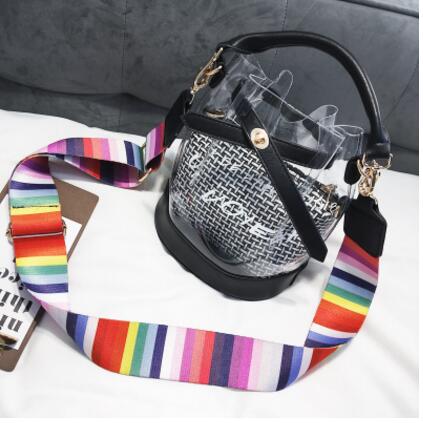 HISUELY Jelly Bag Summer PVC Shoulder Bag Tote Colorful Handle Messenger Chain Plastic Handbag Transparent Bucket Bucket Lock: Black