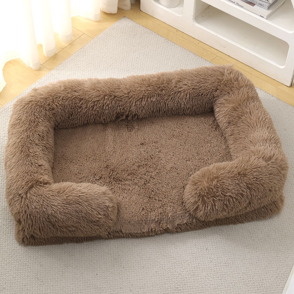 Winter Thickened Washable Removable Plush Fluffy Pet Bed for Large Medium Dogs Cats, Rectangular & Square Dog Bed Mat Cushion: L / Gold