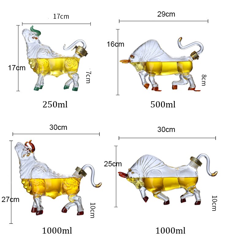 Cow Shaped Style Home Bar Whiskey Decanter for Liquor Scotch Bourbon Wine Bottle 250ML-1000ML Home Bars Whiskey Barrel