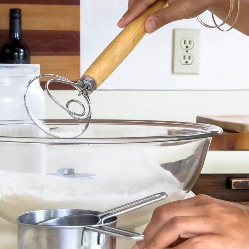 Stainless Steel Danish Dough Whisk DIY Bread Dough Tools Oak Gadgets Wood Stick Handle Whisk Kitchen Accessories Baking Dan P2Q5