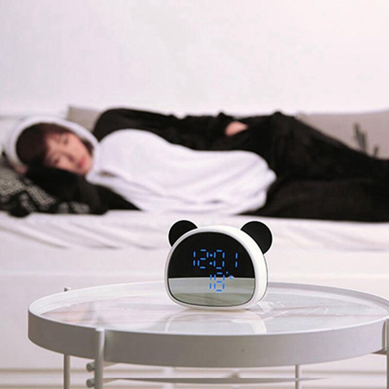 Electronic Digital Alarm Clock Cartoon Panda Mirror Clock Snooze Voice Recording Home Decor for Children's
