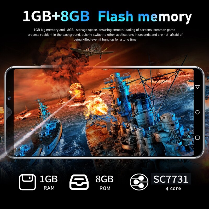 Reno 5 pro 5,8 inch smart phone 7731c quad core 1gb + 8gb rom dual sim dual standby android 7,0 mobile phone eu plug