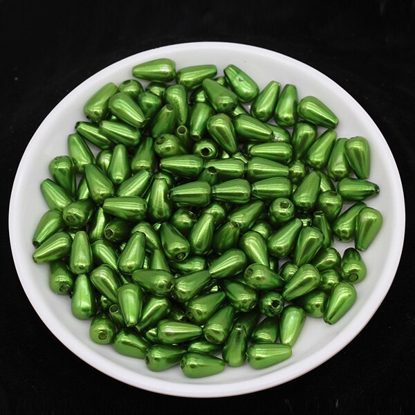 100p 6x10mm gouttelette ABS Imitation perle entretoise perles en vrac pour collier de perles bricolage boucle d'oreille fabrication de bijoux fournitures: dark green