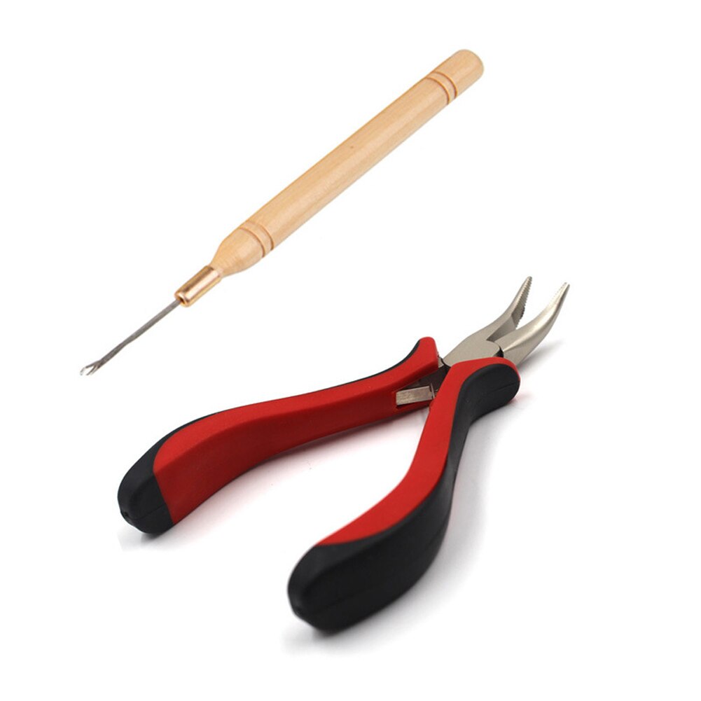 Kit d'outils d'extension de cheveux, pince + crochet de traction + 100 anneaux de liaison, perles de coiffure WH998