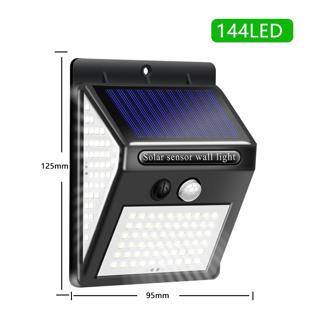 144/100 ah CONDOTTO LA Luce Solare Esterna Solare Della Lampada PIR Sensore di Movimento Ad Energia Solare Luce Del suola IP65 di attraverso Impermeabile Della Parete del portato per il Giardino: 144 LED 1 pezzi