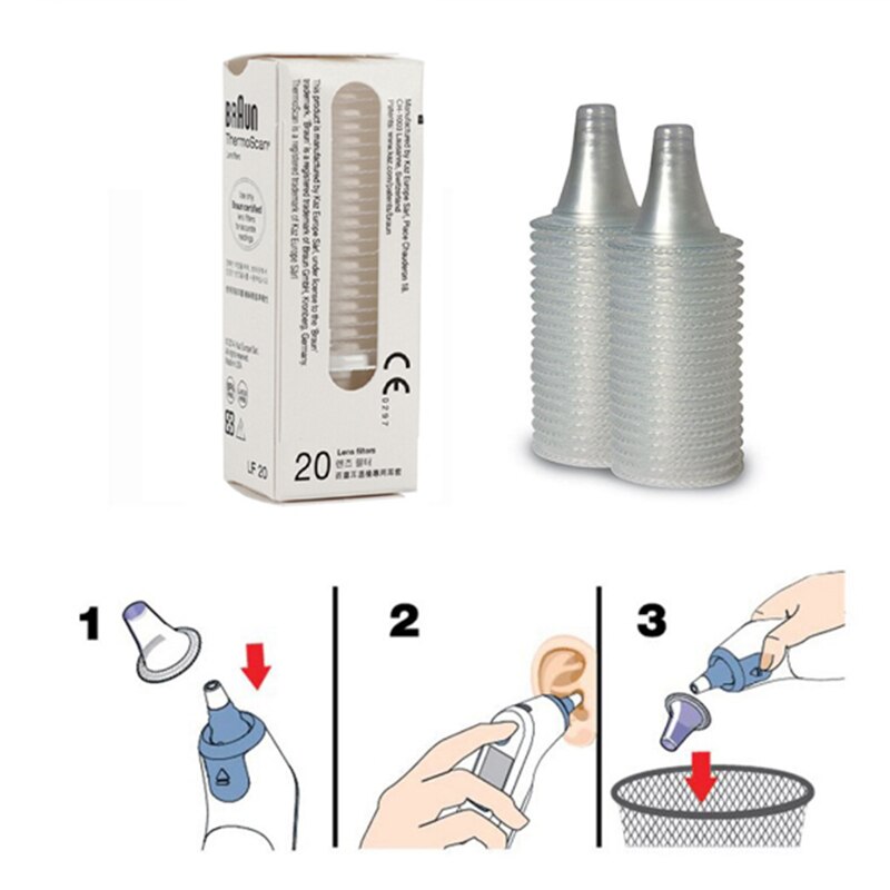20 stk. øretermometerdeksel, linsefiltre, probedeksel til braun thermoscan 7.6*3*2.8mm
