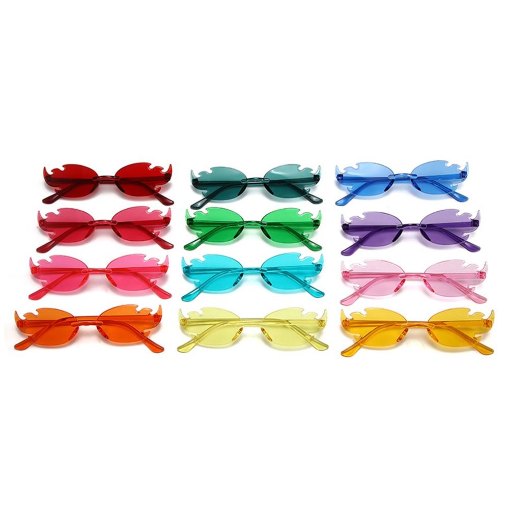 Gafas de sol coloridas con forma de llama de fuego, gafas de sol divertidas sin montura, gafas de Cosplay de para mujeres y hombres